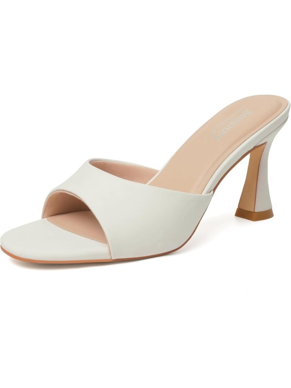 Women's Beige White Pointed Open Toe Ankle Strap Chunky Block Sandals High Heels